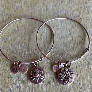 2 Alex and Ani Silver lotus and four leaf clover Charm Bracelets